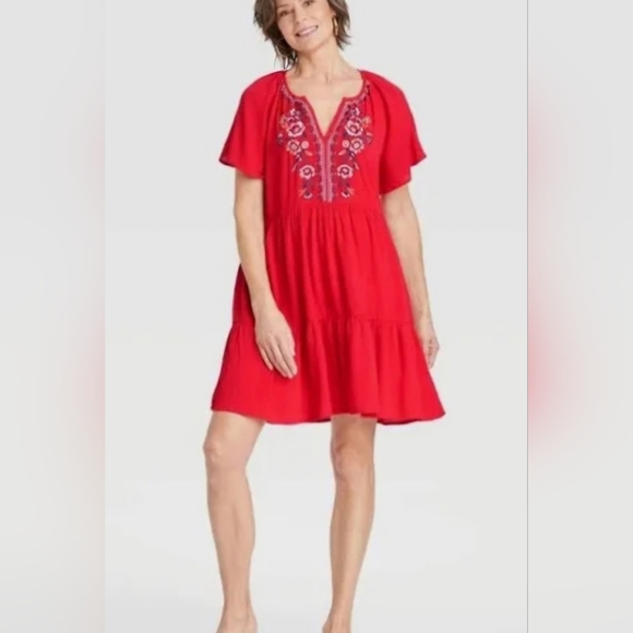 Red Embroidered Midi Dress Red Bow Embroidered Midi Dress  Self-portrait